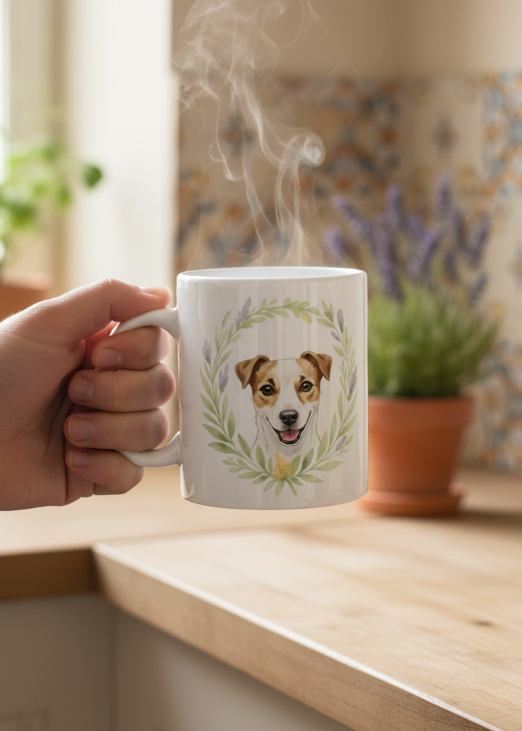 Mug Jack Russell "Dog with Leaf Crown"