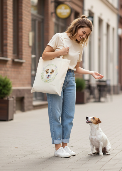 Tote Bag Jack Russell "Dog with Leaf Crown"