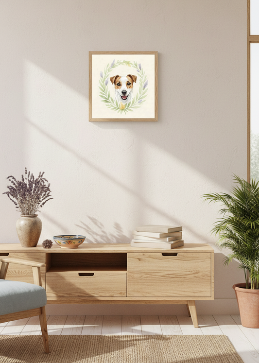 Poster Premium Mat 25x25 cm Jack Russell "Dog with Leaf Crown"