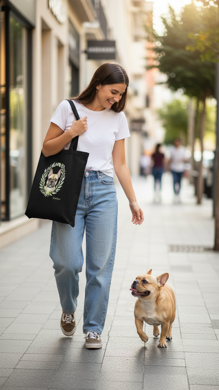 Tote Bag French Bulldog "Dog with Leaf Crown"