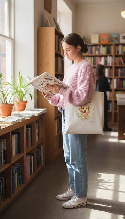Tote Bag Golden Retriever "Dog with Leaf Crown"