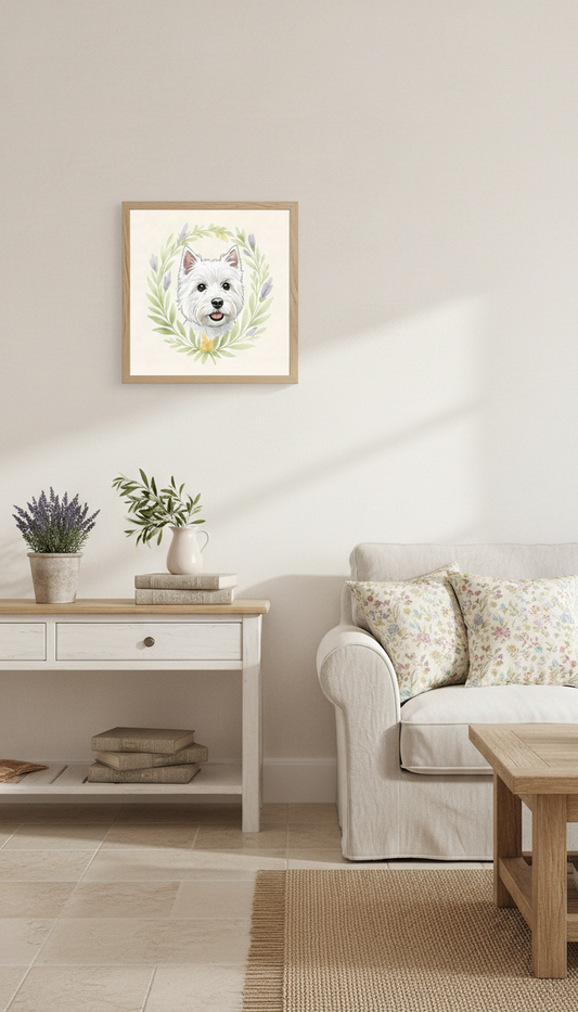 Poster Premium Mat 25x25 cm "Dog with Leaf Crown"