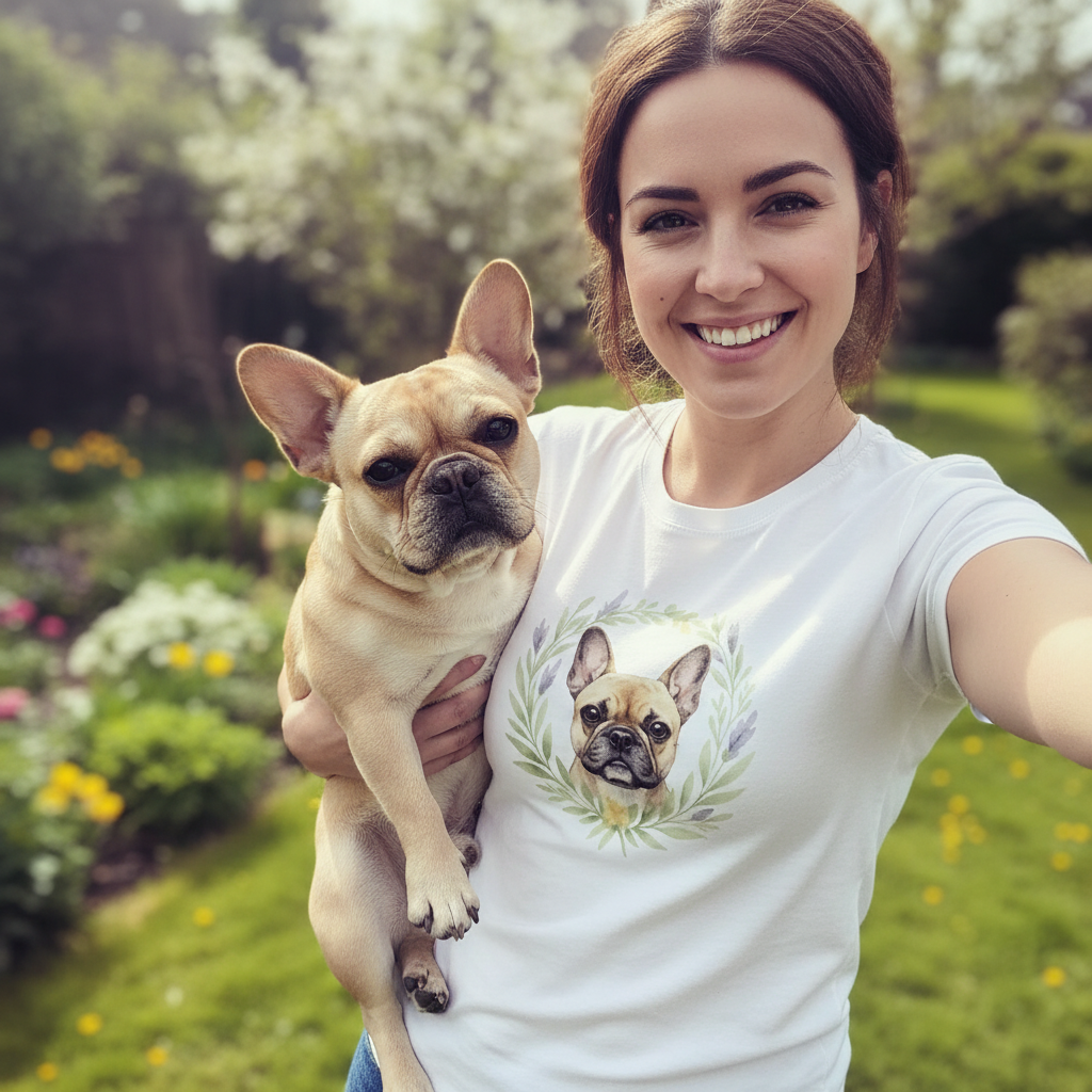Women’s T-Shirt French Bulldog "Dog with Leaf Crown"