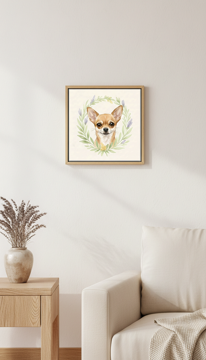 Premium Matte Poster 25x25 cm Chihuahua "Dog with Leaf Crown"