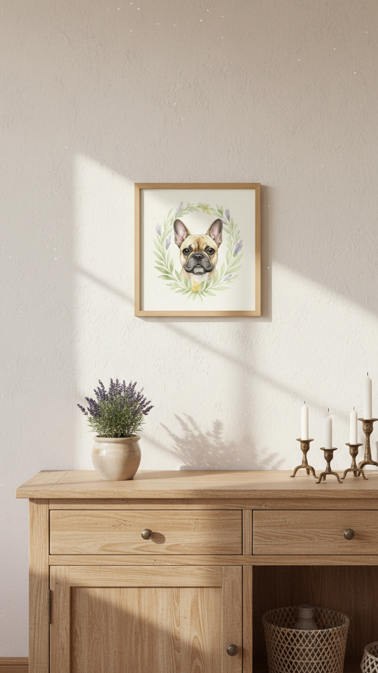 Premium Matte Poster 25x25 cm French Bulldog "Dog with Leaf Crown"