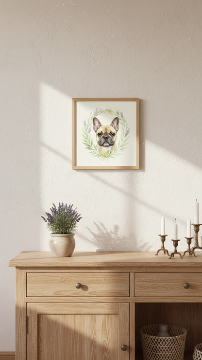 Premium Matte Poster 25x25 cm French Bulldog "Dog with Leaf Crown"